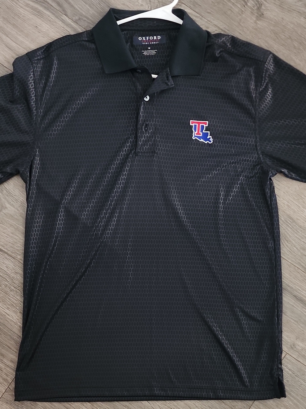 Oxford Black Polo with Red and Blue Embroidered Logo
